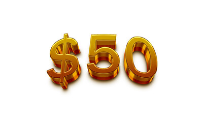 3D Golden number design of dollars 50.