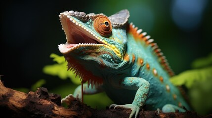 Obraz premium Vibrant Chameleon on Branch: A Close-Up