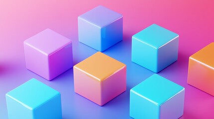 Obraz premium Colorful cubes arranged creatively against a vibrant pink and blue gradient background.
