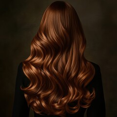 Fototapeta premium A studio portrait of an attractive girl viewed from the back, showcasing her gorgeous, long, shiny brown curls.