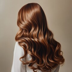 Fototapeta premium A studio portrait of an attractive girl viewed from the back, showcasing her gorgeous, long, shiny brown curls.