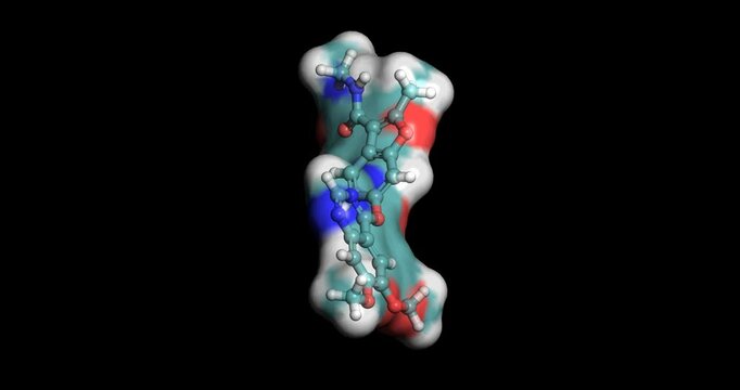 Fruquintinib, VEGFR Inhibitor for Refractory Metastatic Colorectal Cancer 3D molecule spinning, 4K 