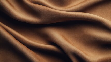 Fototapeta premium A close-up of luxurious, textured brown fabric with gentle folds, showcasing its soft sheen and rich color.