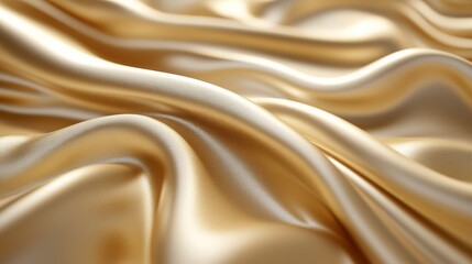 Fototapeta premium A close-up of luxurious golden satin fabric, showcasing its smooth, flowing texture and subtle sheen.