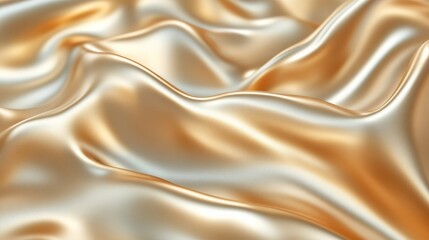 Fototapeta premium A shimmering, golden silk fabric drapes gracefully, showcasing soft waves and a luxurious texture.