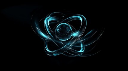 Rotating 3D Hydrogen Molecule with Cyan Glow in Black Void