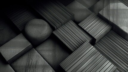 Abstract Monochrome Texture Featuring Geometric Shapes and Patterns in Shades of Gray