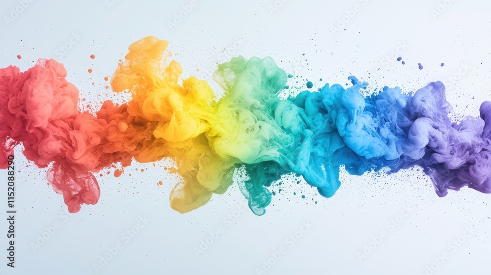 Poster a dynamic burst of colorful ink splashes on a white canvas, creating an artistic abstract pattern