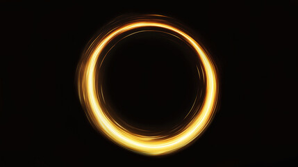 Abstract Golden circle round ring frame Portal with glowing golden lines and glitter particles isolated on black background with golden sparkles, VFX