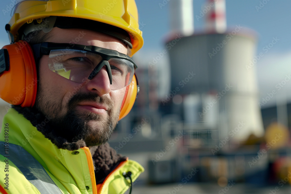 Poster engineer controling a nuclear reactor turbine in industrial setting generative ai image