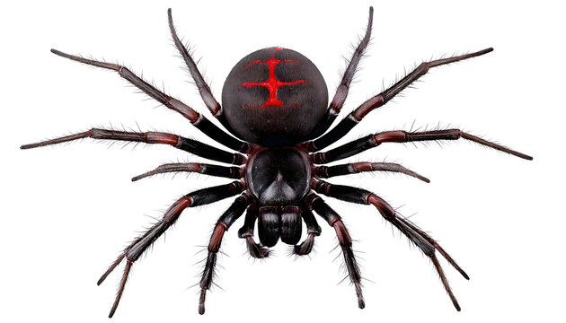 A Detailed Close-Up of a Redback Spider  A Striking Arachnid with Red Markings on its Abdomen