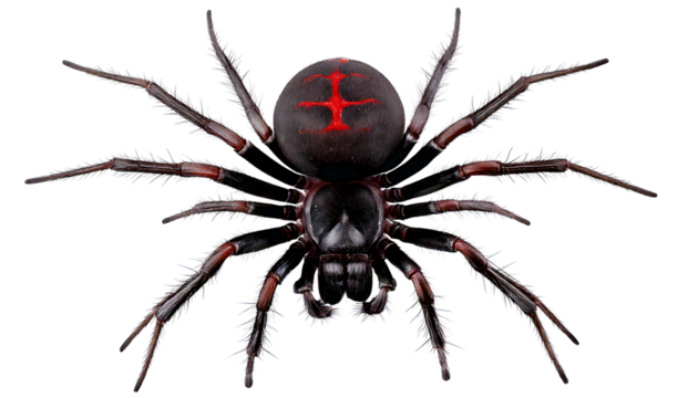 A Detailed Close-Up of a Redback Spider  A Striking Arachnid with Red Markings on its Abdomen
