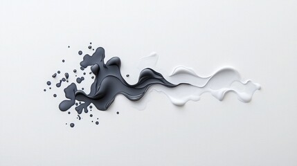 A single drop of black ink spreading slowly on textured white paper, forming intricate patterns 