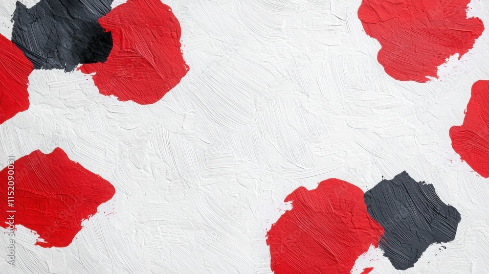 Poster an abstract artistic pattern created with bold strokes of black and red ink on textured white paper