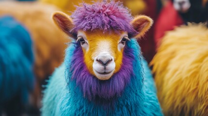 Colorful Sheep Portraits in Vibrant Indoor Setting