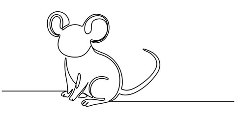 Abstract rat,mouse,continuous one line art hand drawing sketch, Mouse in continuous line art drawing style. Cute small mouse rodent black linear design isolated on white background. Pro Vector.
