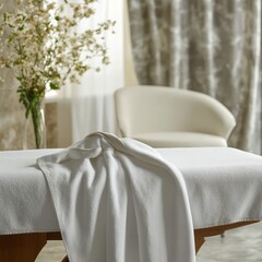 A tranquil spa scene featuring stones, flowing water, candles, and flowers in a garden setting.