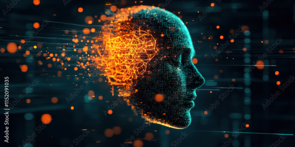 Poster digital brain a close-up image of an ai brain emerging from a cloud, showcasing futuristic technolog
