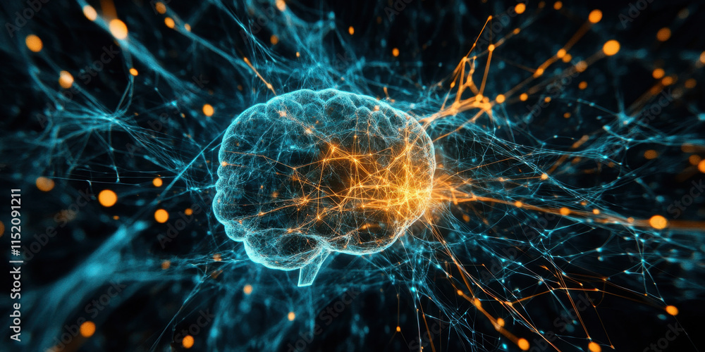 Poster digital brain a detailed illustration depicting a cybernetic representation of an ai brain, showcasi