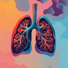 A vibrant abstract illustration showcasing human lungs against a colorful gradient background.