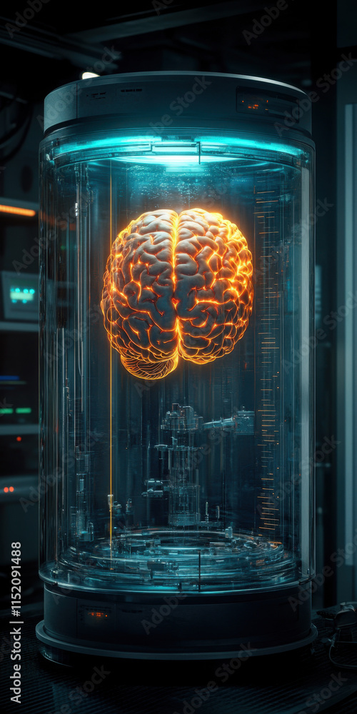 Poster digital brain a detailed image showcasing a futuristic ai brain concept, highlighting advanced techn