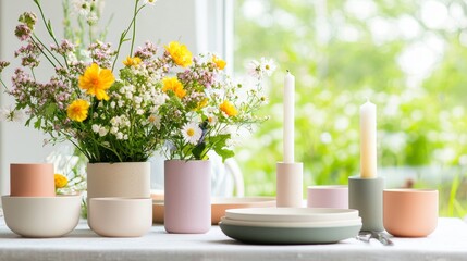 Inviting Candlemas Table Arrangement with Fresh Flowers and Elegant Dinnerware