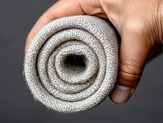 A person holding a roll of fabric in their hand