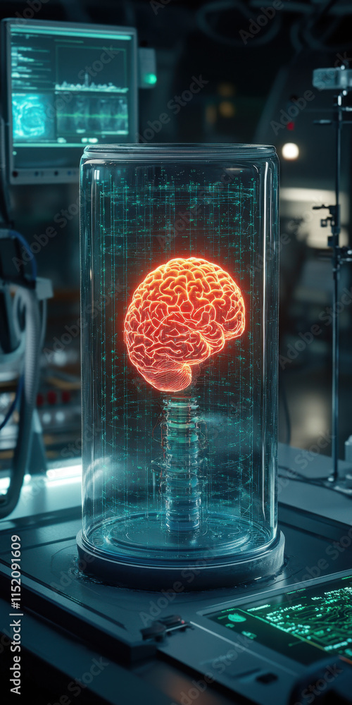Poster digital brain a detailed image of a futuristic ai brain, showcasing advanced technology and design, 