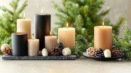 Luminous Candlemas Scene with Candles Surrounded by Greenery and Pinecones