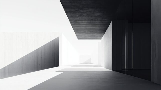 A long, empty hallway with a white ceiling and concrete walls - Powered by Adobe