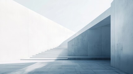 Obraz premium A large, empty, white building with a staircase leading up to it