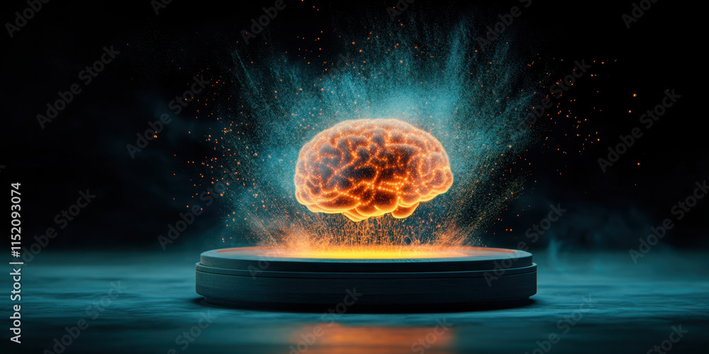 Aufkleber digital brain a glowing ai brain emerges from a holographic interface, symbolizing advanced technolo