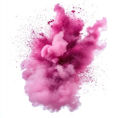 A vibrant depiction of pink smoke paint exploding in a powdery splash, captured against a transparent background.