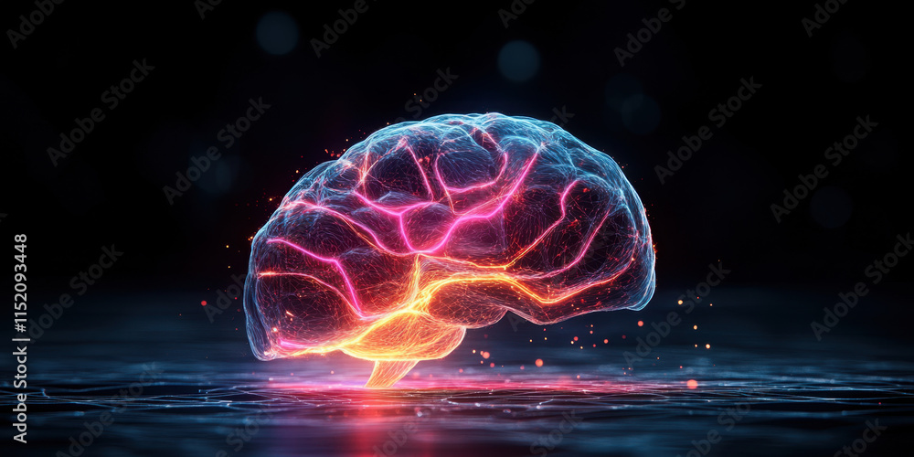 Aufkleber digital brain a macro shot showcasing the glowing surface of an ai brain, emphasizing intricate deta