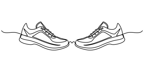 Premium vector shoe continuous one line drawing on white background concept of shoe business, Sport Sneaker shoes in continuous line art drawing style, sneakers are drawn with one line. Sports shoes.