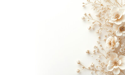 Soft Pastel Floral Composition with Roses and Baby's Breath in white background for Wedding Theme