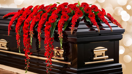 Dark coffin with flowers