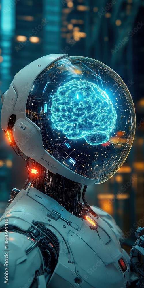 Poster digital brain a photorealistic image of a robotic head showcasing intricate details and modern desig
