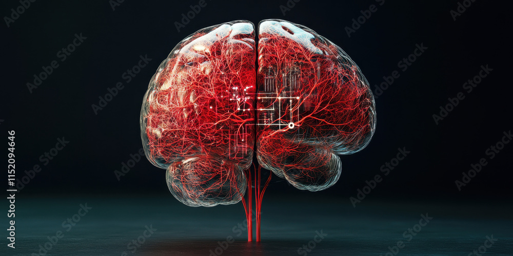 Poster digital brain a photorealistic image depicting an ai brain, showcasing intricate details and seamles
