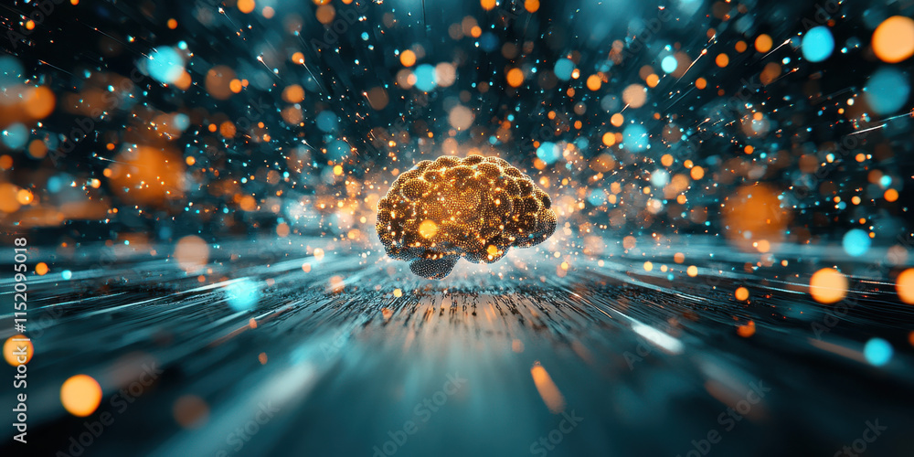 Poster digital brain a digital illustration showcasing a realistic ai brain, emphasizing technology, creati