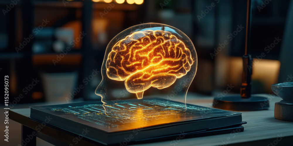 Poster digital brain a realistic image of a transparent ai brain, showcasing advanced technology and innova
