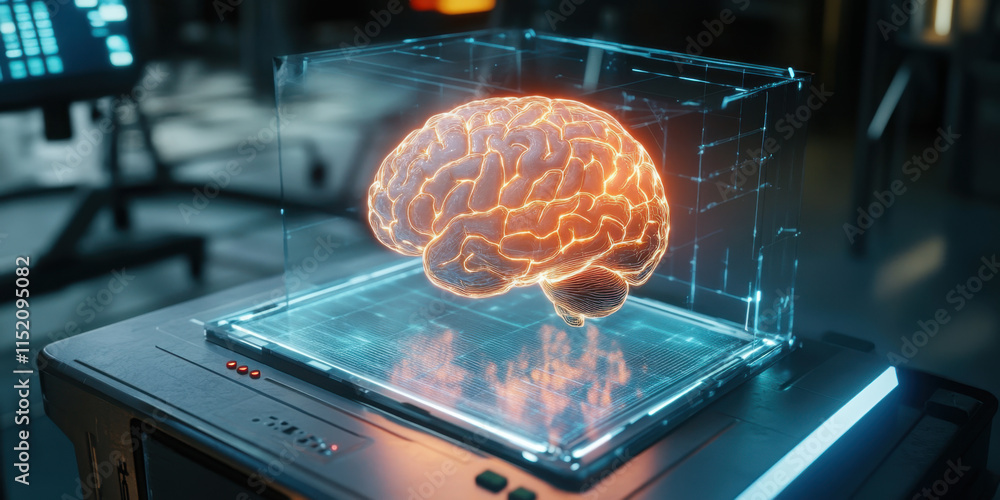 Poster digital brain a digital illustration depicting a transparent ai brain, emphasizing realism and innov
