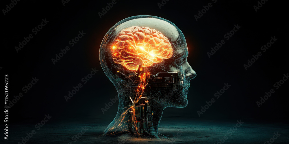 Aufkleber digital brain a futuristic image of a robotic head featuring an ai brain, showcasing advanced techno