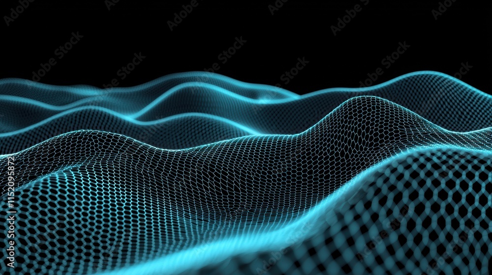 Poster luminous polygon patterns creating a high-tech backdrop in space environment
