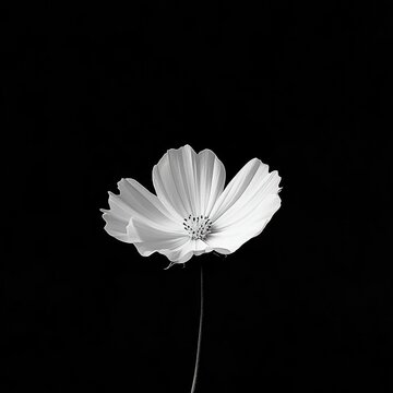 Fototapeta A white flower against a black background, creating a striking contrast that highlights the flower's delicate details and purity.