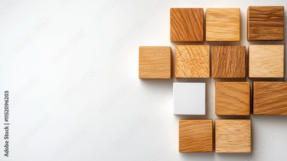 Poster wooden blocks arranged on a light background in an artistic pattern