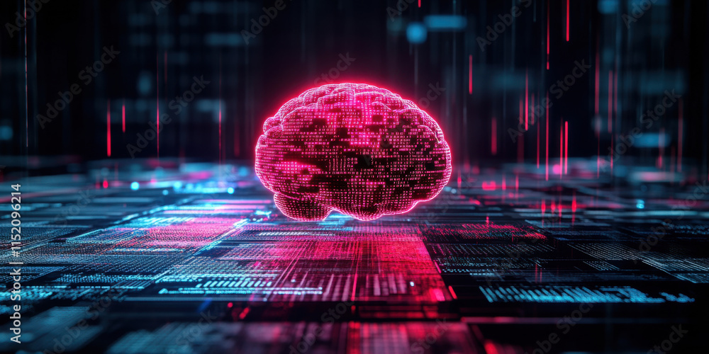 Poster digital brain a vibrant digital illustration of an ai brain floating in a cloud, showcasing futurist