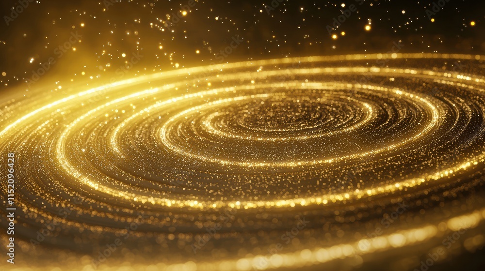 Poster glowing particles in abstract orbits creating advanced patterns of light