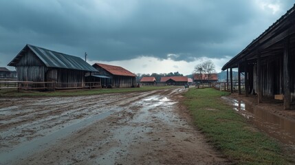 Rustic Market Scene Under Overcast Sky
