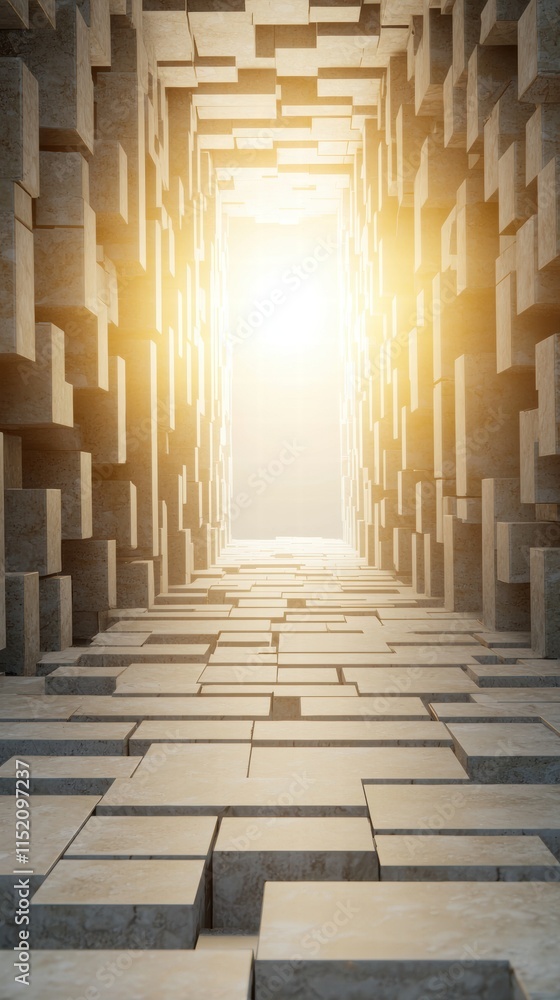 Poster surreal luminous pathways arranged vertically through an abstract space